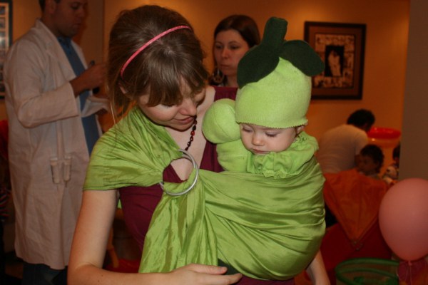 My first attempt at a baby carrier costume: a pea in a pod