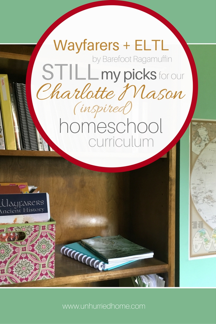 My homeschool curriculum picks for our Charlotte Mason-inspired homeschool include: English Lessons Through Literature, Reading Lessons Through Literature, Brave Writers' Jot it Down and Faltering Ownership, Wayfarers for History, Geography and Health, Beast Academy for Math, Science in the Ancient World, and more. So much more.