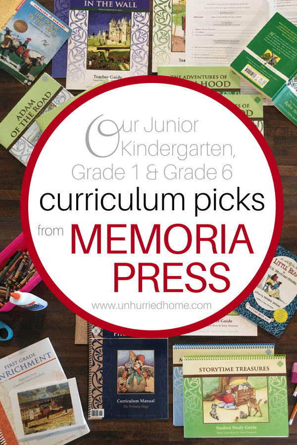 We've gone classical and these are our curriculum picks from Memoria Press for JK, Grade One, and Grade 6.